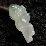 糯冰种略飘花缅甸翡翠招财童子挂件