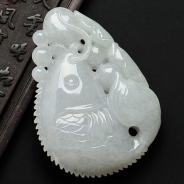 糯冰种淡晴水缅甸翡翠年年有余挂件