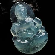 冰玻种晴水缅甸翡翠观音挂件