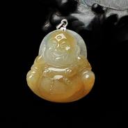 冰种黄翡略飘花缅甸翡翠玉佛挂件