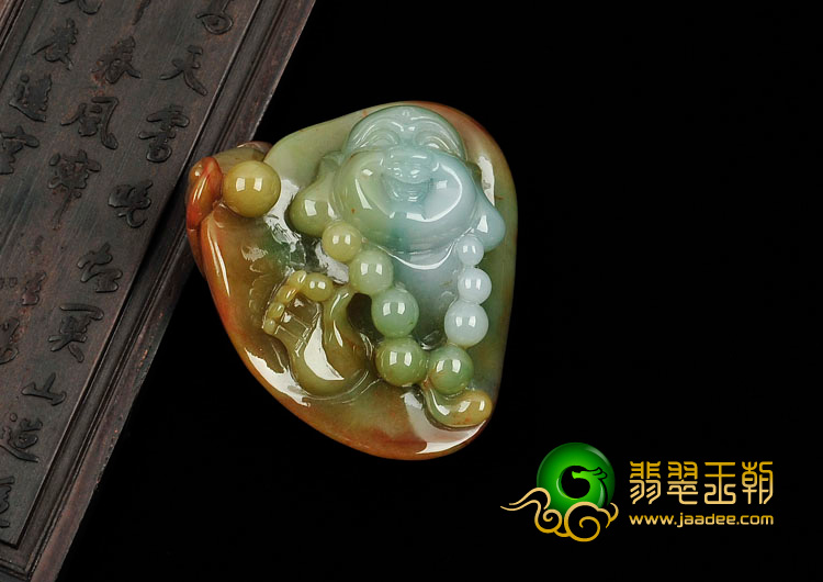 细糯种褐红翡缅甸翡翠笑佛头手玩件/挂件