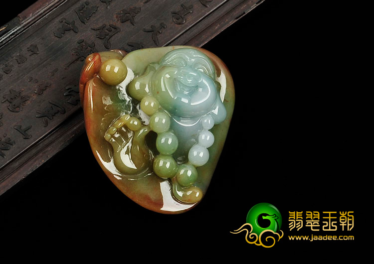 细糯种褐红翡缅甸翡翠笑佛头手玩件/挂件