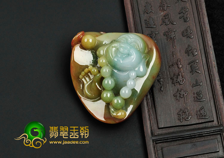 细糯种褐红翡缅甸翡翠笑佛头手玩件/挂件