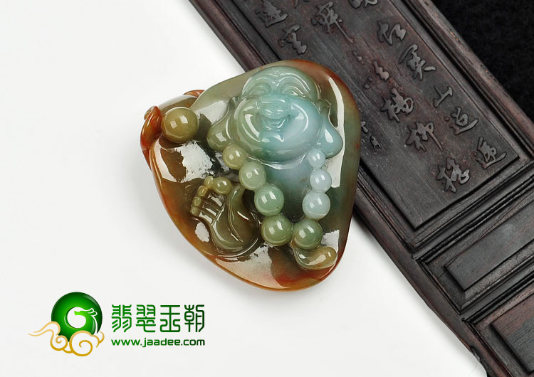 细糯种褐红翡缅甸翡翠笑佛头手玩件/挂件