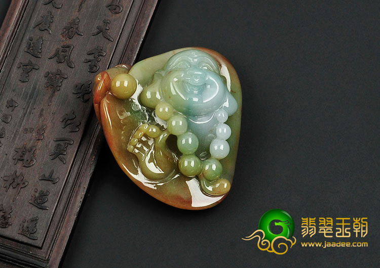 细糯种褐红翡缅甸翡翠笑佛头手玩件/挂件