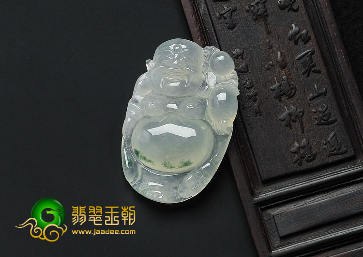 冰种飘花缅甸翡翠逍遥佛挂件