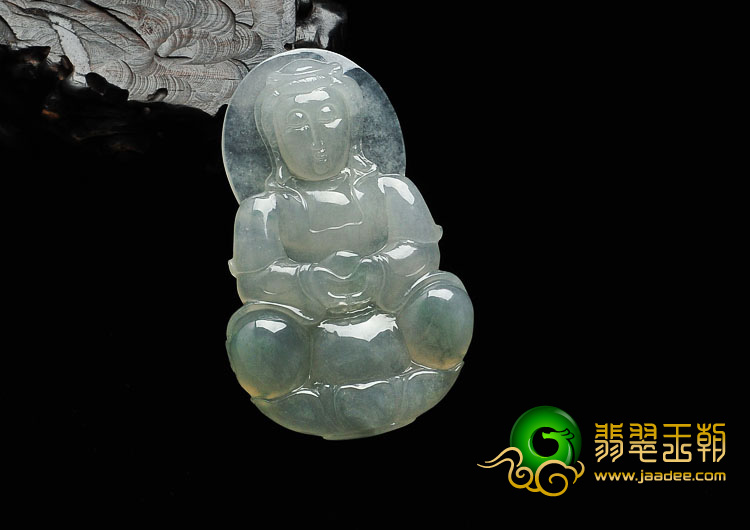 冰种飘花缅甸翡翠观音挂件