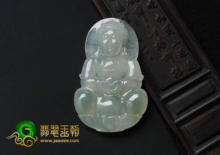 冰种飘花缅甸翡翠观音挂件