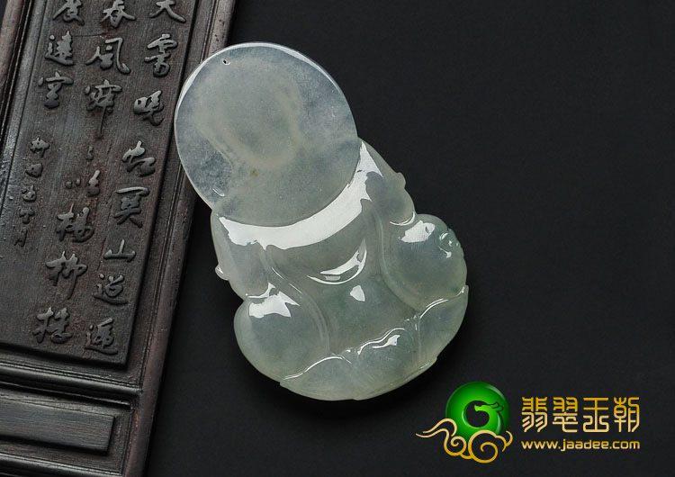 冰种飘花缅甸翡翠观音挂件