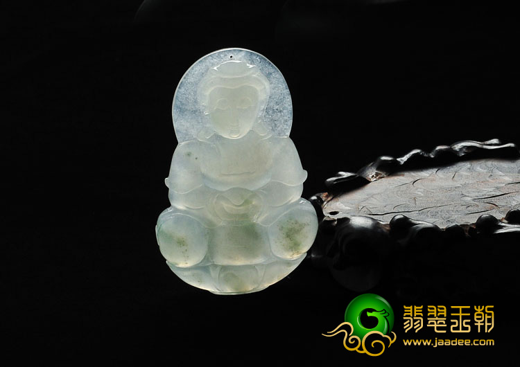 冰种飘花缅甸翡翠观音挂件
