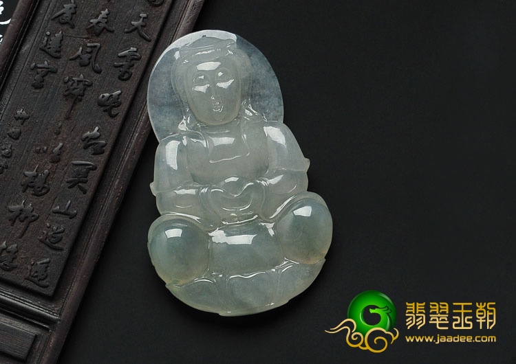 冰种飘花缅甸翡翠观音挂件