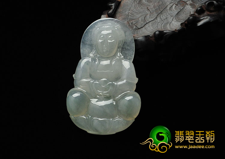 冰种飘花缅甸翡翠观音挂件