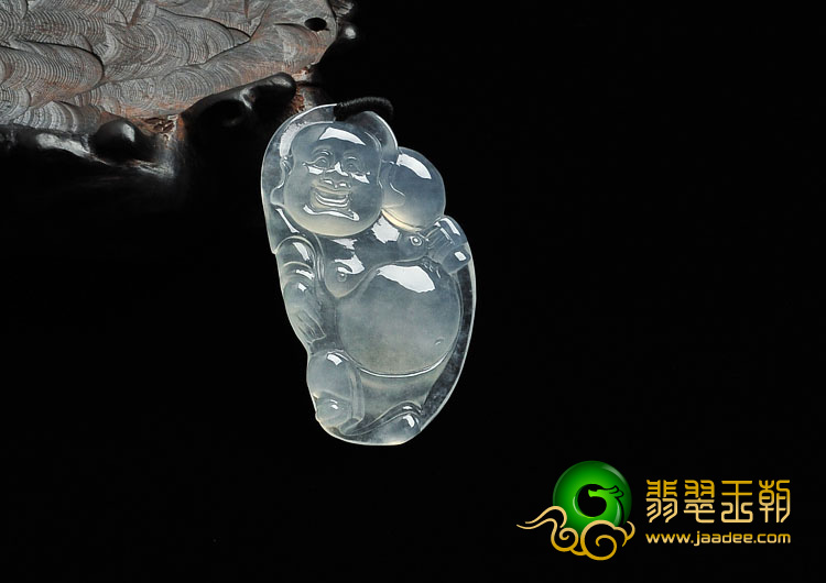 冰玻种淡晴水缅甸翡翠布袋和尚挂件