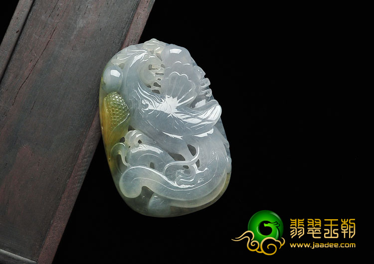 糯冰种紫罗兰黄翡缅甸翡翠丹凤朝阳挂件