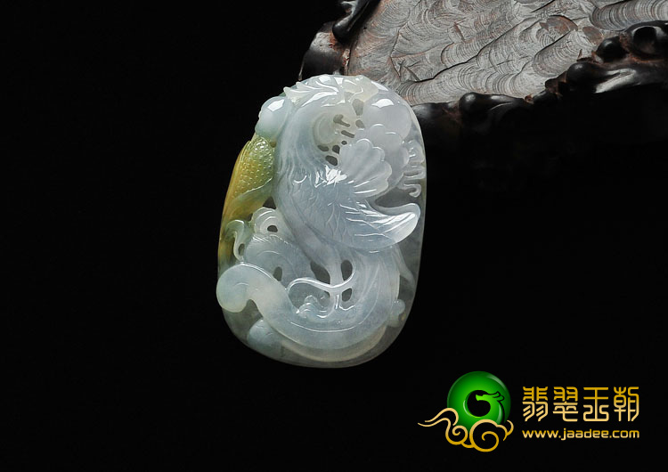 糯冰种紫罗兰黄翡缅甸翡翠丹凤朝阳挂件