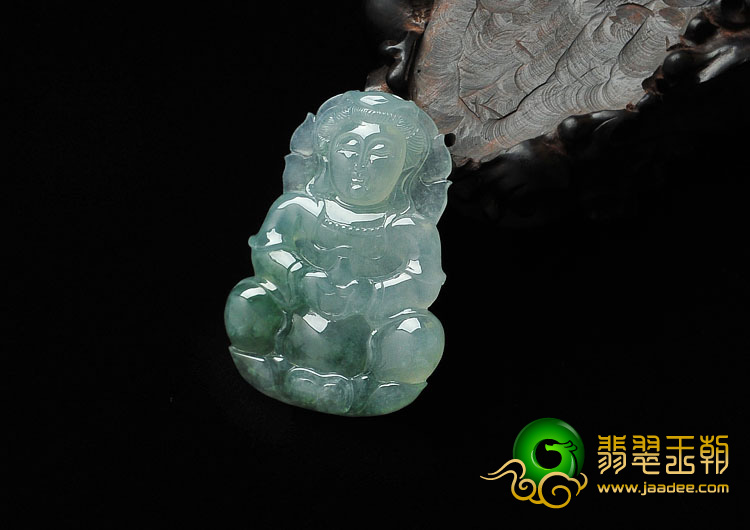 冰种晴水飘花缅甸翡翠观音挂件