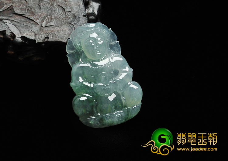 冰种晴水飘花缅甸翡翠观音挂件
