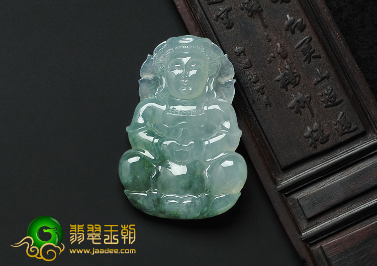 冰种晴水飘花缅甸翡翠观音挂件