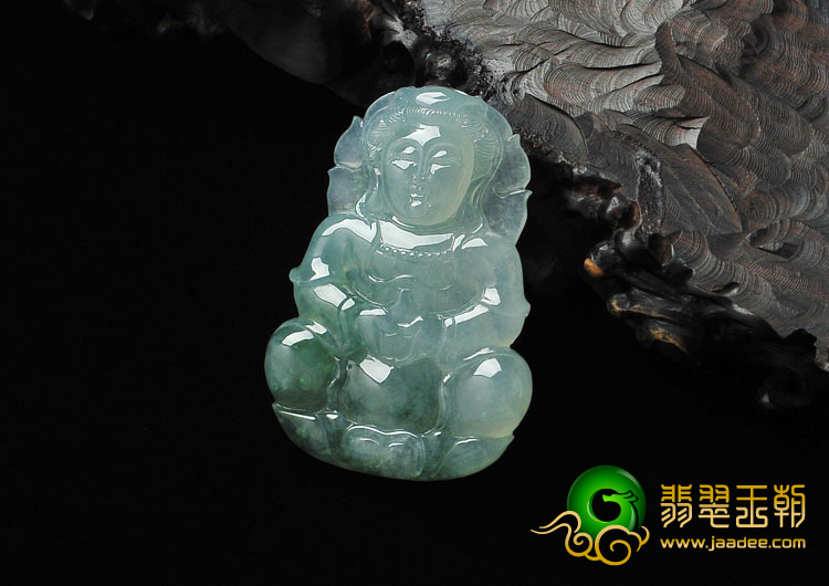 冰种晴水飘花缅甸翡翠观音挂件