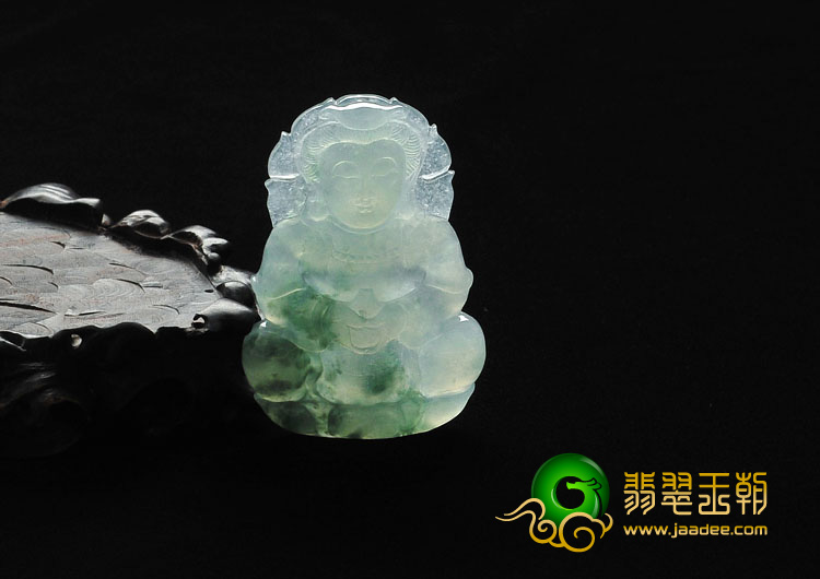 冰种晴水飘花缅甸翡翠观音挂件