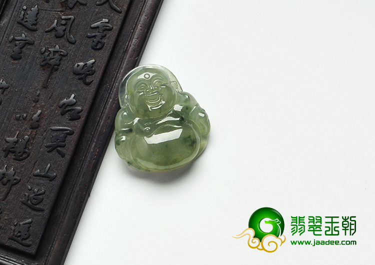 冰种淡黄翡飘花缅甸翡翠玉佛挂件