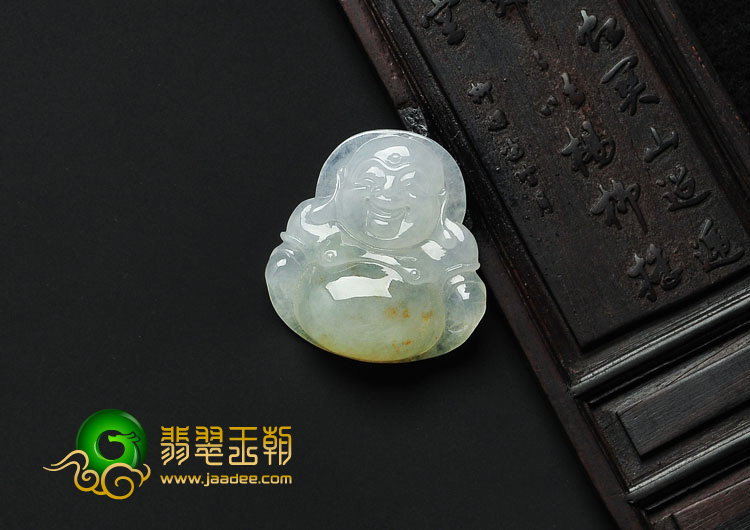 糯冰种飘黄花缅甸翡翠玉佛挂件