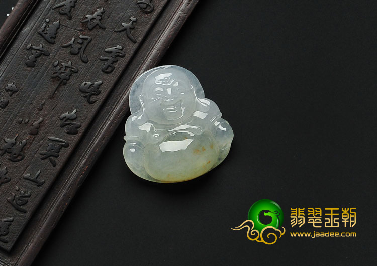 糯冰种飘黄花缅甸翡翠玉佛挂件