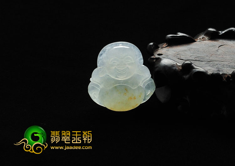 糯冰种飘黄花缅甸翡翠玉佛挂件