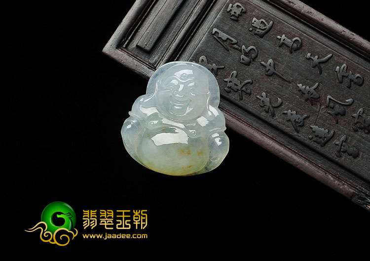 糯冰种飘黄花缅甸翡翠玉佛挂件