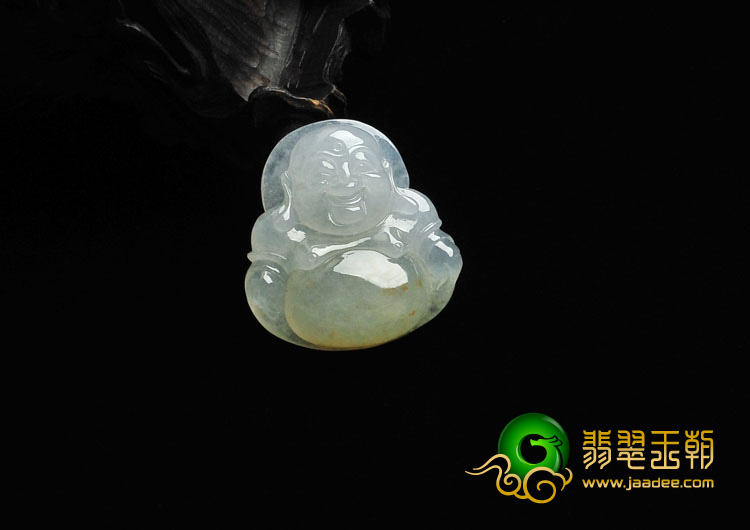 糯冰种飘黄花缅甸翡翠玉佛挂件