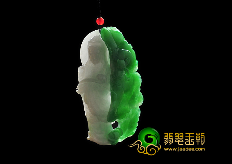 糯冰种阳绿缅甸翡翠依莲观音挂件
