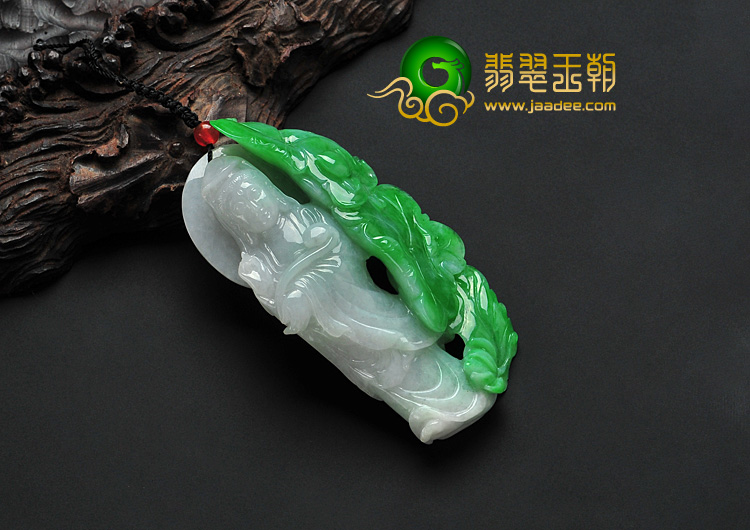 糯冰种阳绿缅甸翡翠依莲观音挂件