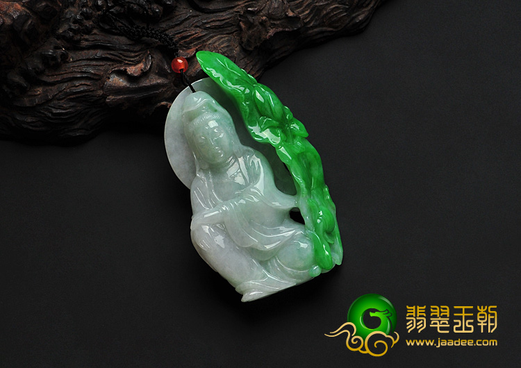 糯冰种阳绿缅甸翡翠众宝观音挂件