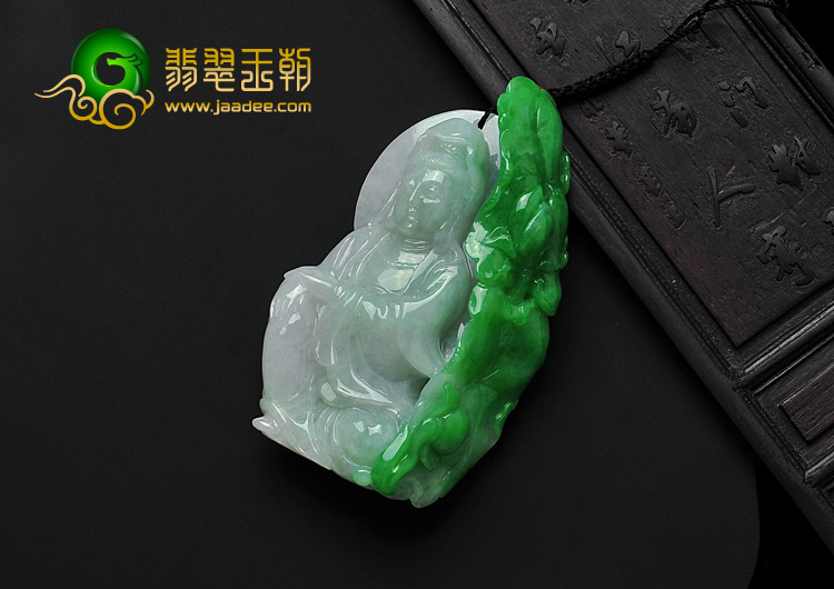 糯冰种阳绿缅甸翡翠众宝观音挂件