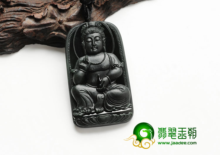 玻璃种墨翠缅甸翡翠观音挂件