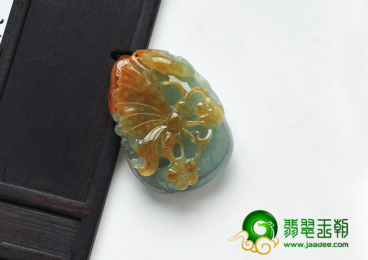 糯冰种晴水黄翡缅甸翡翠蝶恋花挂件