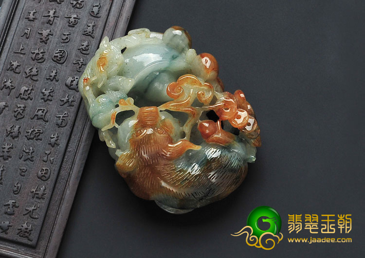 糯冰种褐黄翡飘花缅甸翡翠金猪送财挂件