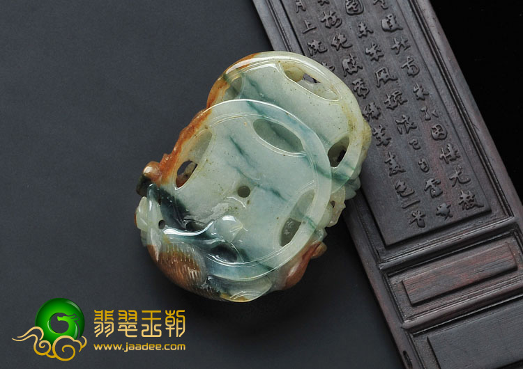 糯冰种褐黄翡飘花缅甸翡翠金猪送财挂件