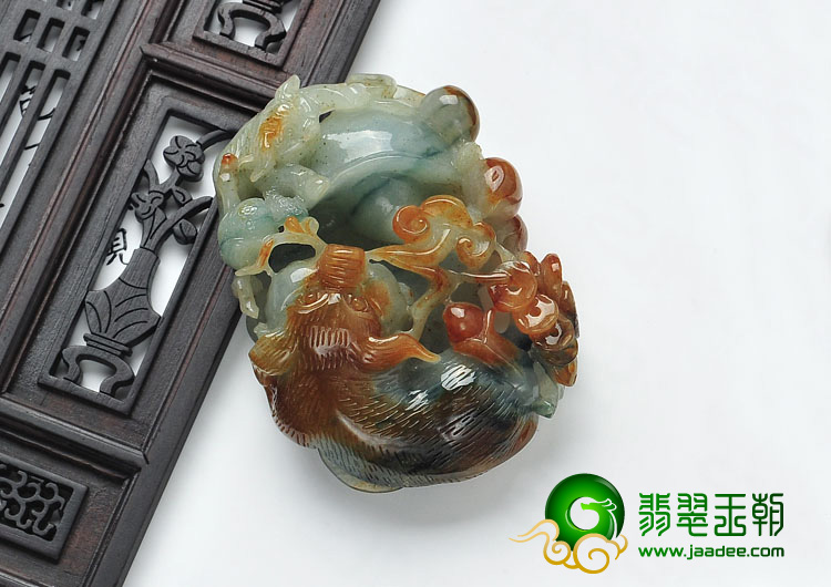 糯冰种褐黄翡飘花缅甸翡翠金猪送财挂件