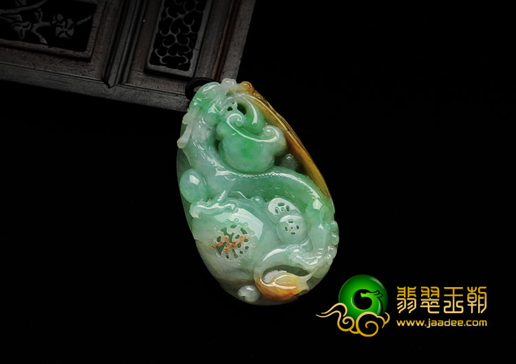 糯冰种黄加绿缅甸翡翠龙行如意挂件