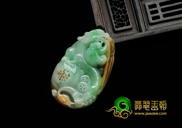 糯冰种黄加绿缅甸翡翠龙行如意挂件