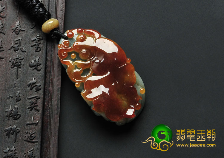 糯冰种晴水褐红翡缅甸翡翠金玉满堂挂件