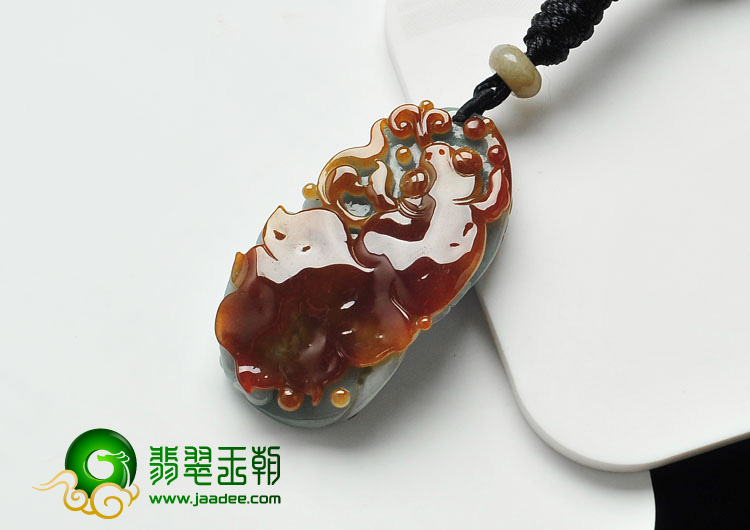 糯冰种晴水褐红翡缅甸翡翠金玉满堂挂件