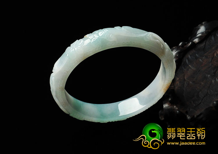 糯冰种晴水黄翡缅甸翡翠雕花臂镯（74mm）