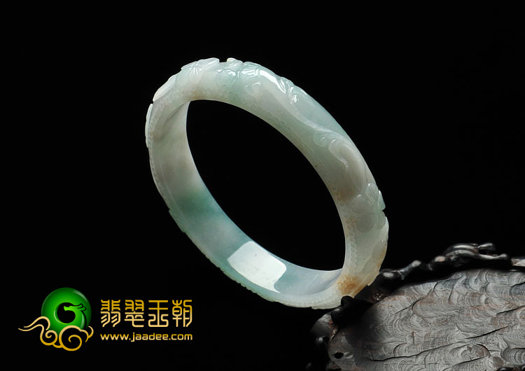糯冰种晴水黄翡缅甸翡翠雕花臂镯（74mm）