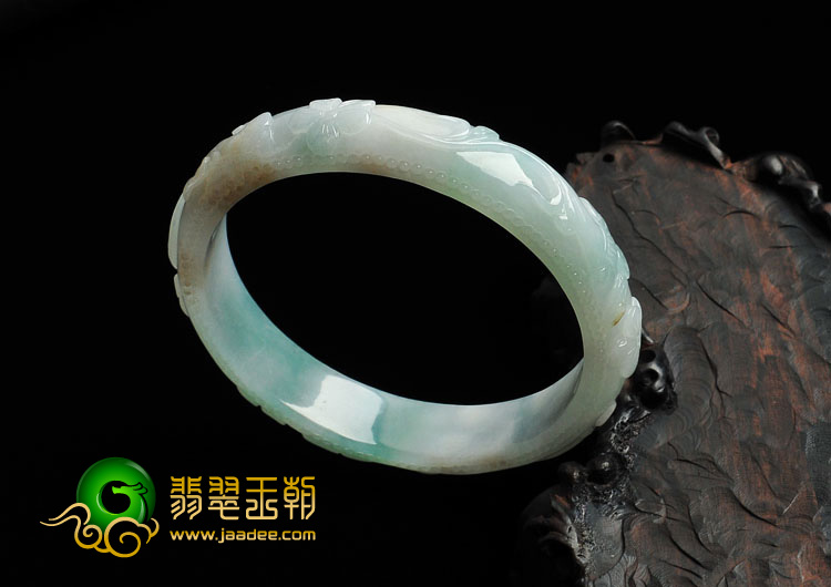 糯冰种晴水黄翡缅甸翡翠雕花臂镯（74mm）