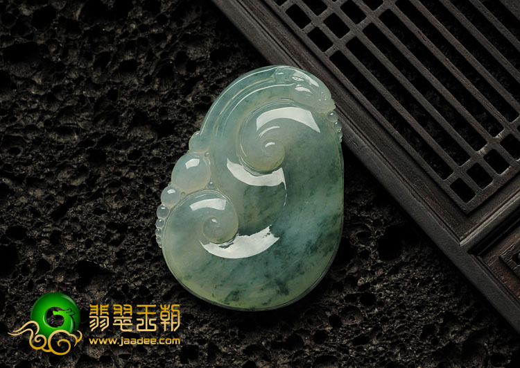 冰种飘花缅甸翡翠如意寿挂件