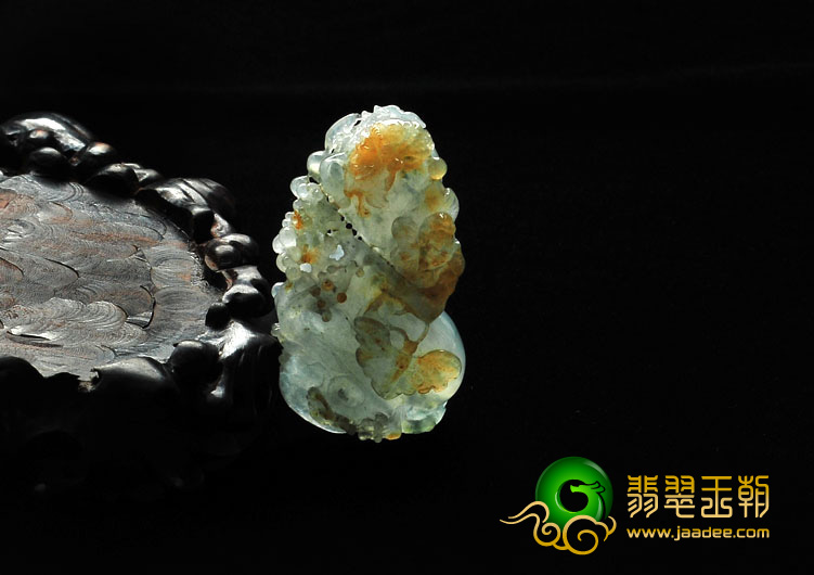 冰种黄翡飘花缅甸翡翠蝶恋花挂件