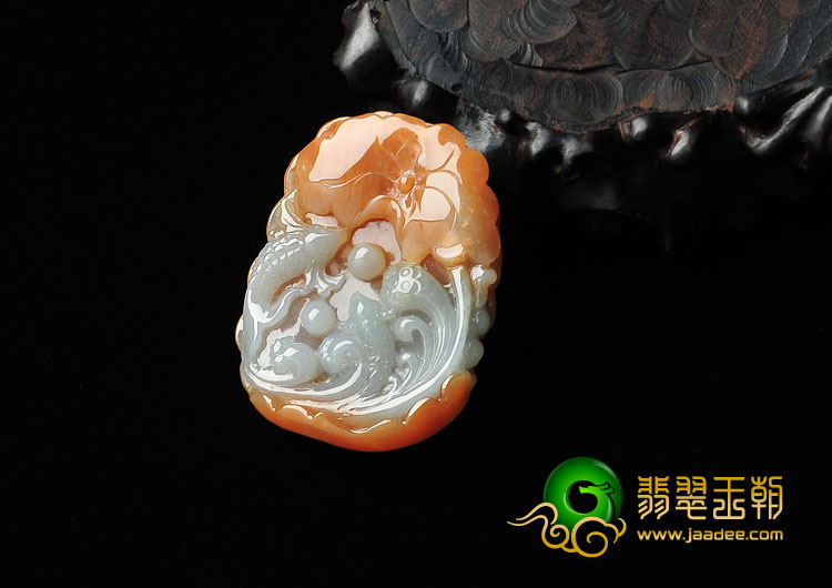 糯冰种红黄翡缅甸翡翠A货年年有余挂件