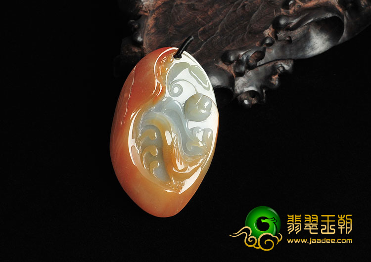 糯冰种褐红翡缅甸翡翠A货鸟语花香挂件